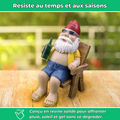 Nain de jardin assis détendu décoratif en résine