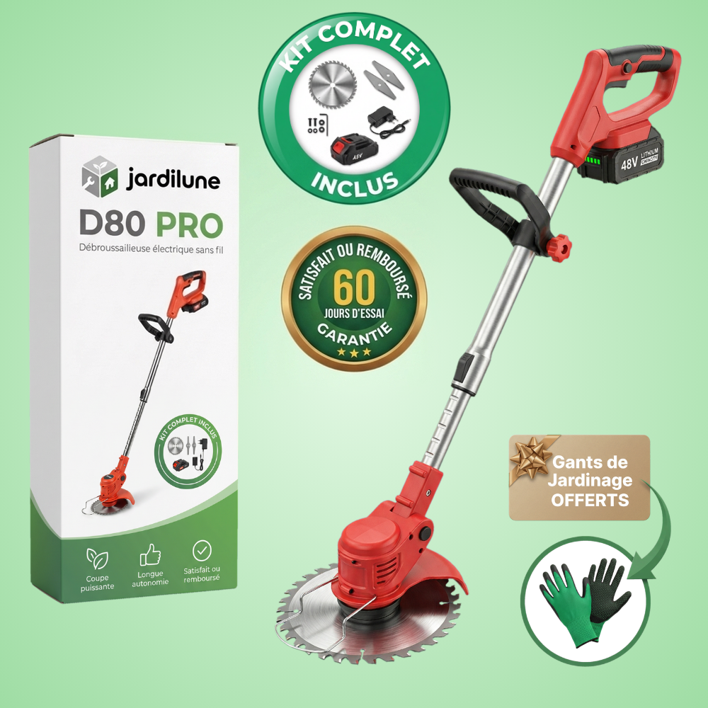 D80 PRO Débroussailleuse Sans Fil Haute Puissance – Coupe d'Herbe, Buissons et Branches Épaisses